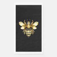 Logo Faux Gold Foil Bee Polygonal sur Noir