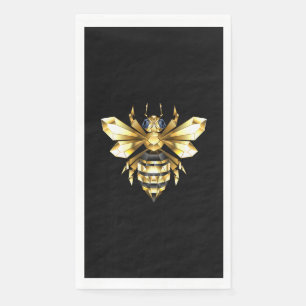 Serviette En Papier Logo Faux Gold Foil Bee Polygonal sur Noir
