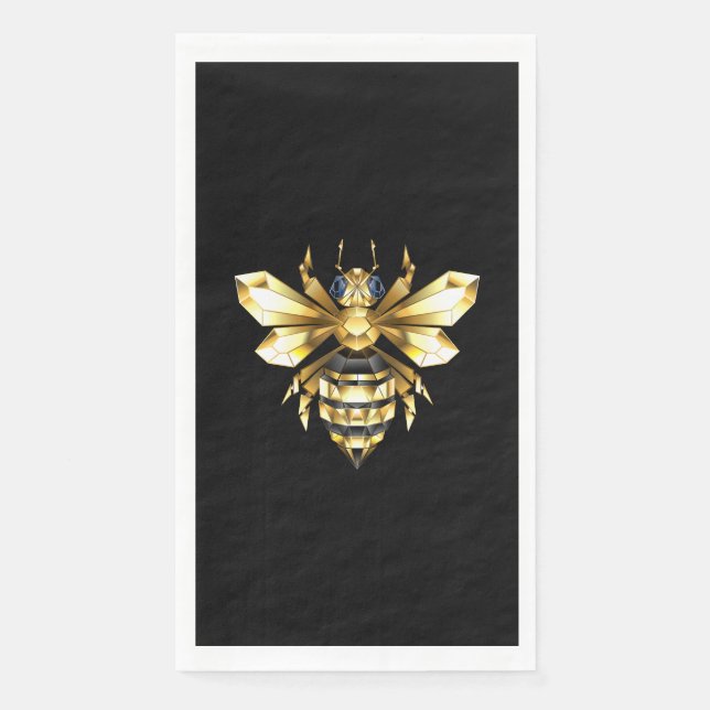 Serviette En Papier Logo Faux Gold Foil Bee Polygonal sur Noir (Devant)