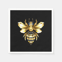 Logo Faux Gold Foil Bee Polygonal sur Noir