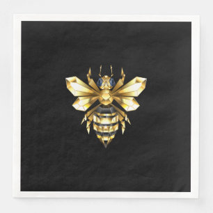 Serviette En Papier Logo Faux Gold Foil Bee Polygonal sur Noir