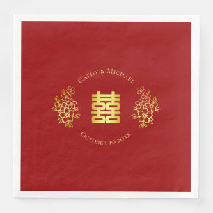 Serviette En Papier Logo floral double bonheur mariage chinois rouge