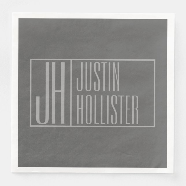 Serviette En Papier Logo moderne, gris sur gris foncé, initiales et no (Devant)