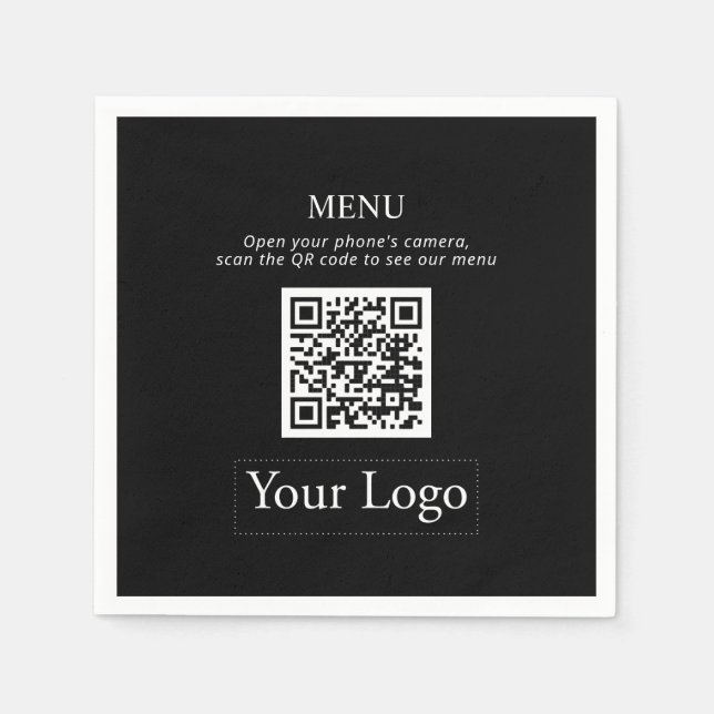 Serviette En Papier Logo simple Black Business & code QR Menu Napkins (Devant)