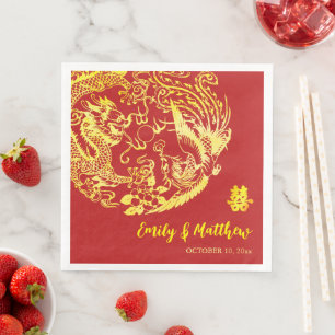Serviette En Papier Logo traditionnel chinois Dragon Phoenix mariage
