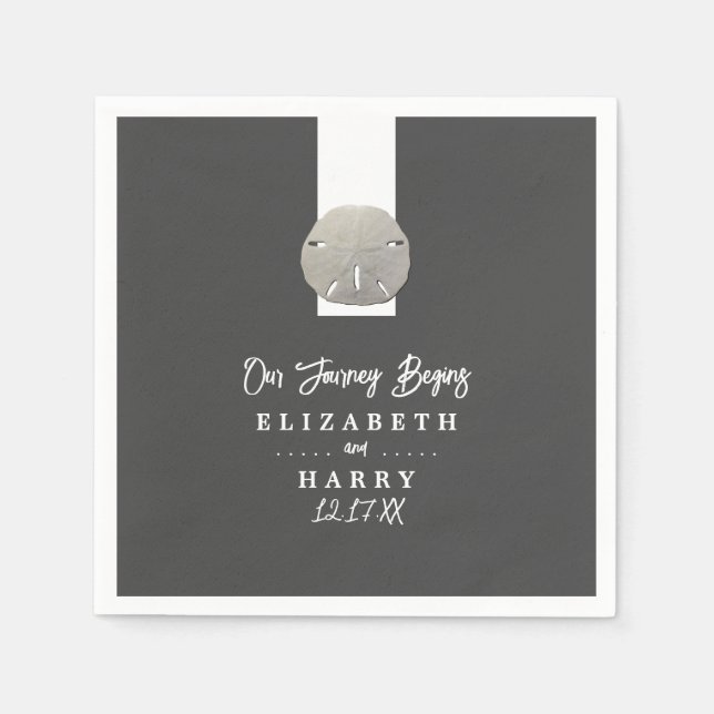 Serviette En Papier Lone Sand Dollar - Charcoal Grey - Beach Wedding (Devant)