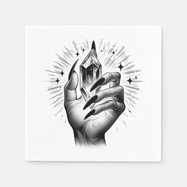 Serviette En Papier Longue Black Nails & Crystal Energy Magie Vintage (Devant)