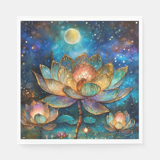 Serviette En Papier Lotus de verre tendu fleurit au clair de lune (Devant)