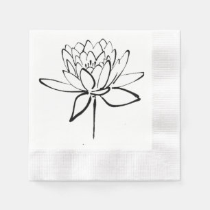 Serviette En Papier Lotus Flower Black and White Ink Dessin Art