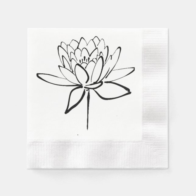 Serviette En Papier Lotus Flower Black and White Ink Dessin Art (Devant)