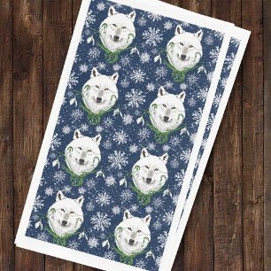 Serviette En Papier Loup Arctique Blanc Mystique Galanthe Bleue