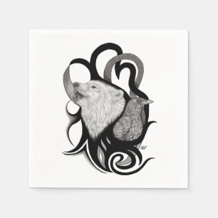 Serviette En Papier Loup blanc avec art tribal coréen