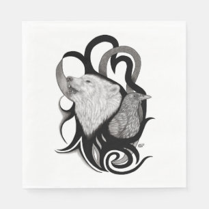 Serviette En Papier Loup blanc avec art tribal coréen
