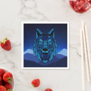 Serviette En Papier Loup bleu géométrique