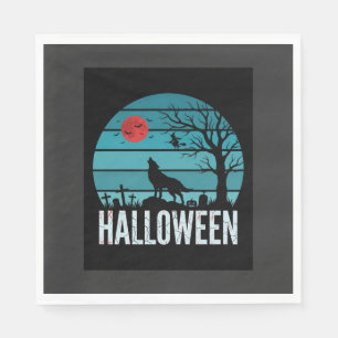 Serviette En Papier Loup d'Halloween Cimetière Lune Vecteur