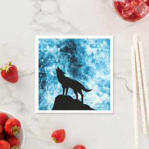 Serviette En Papier Loup hurlant Hiver fumée bleue Abstrait