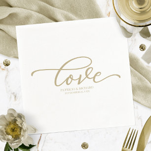 Serviette En Papier Love - Chic Mariage de script or minimaliste servi