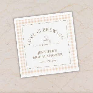 Serviette En Papier Love Is Brewing café Baby Shower à carreaux