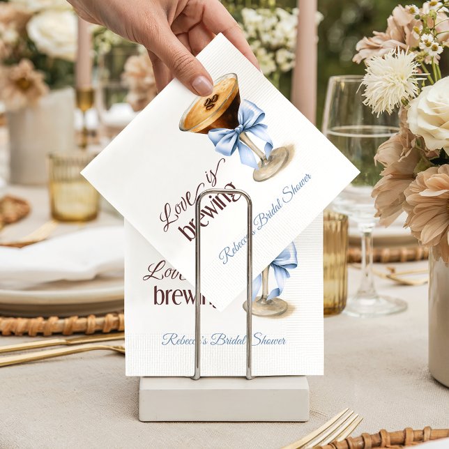 Serviette En Papier Love is Brewing Coffee Blue Bow Bridal Shower (Créateur téléchargé)