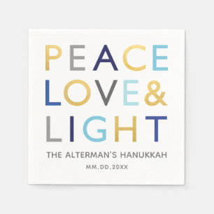 Serviette En Papier Love & Light Typographie Hanoukka Holiday Gold Blu