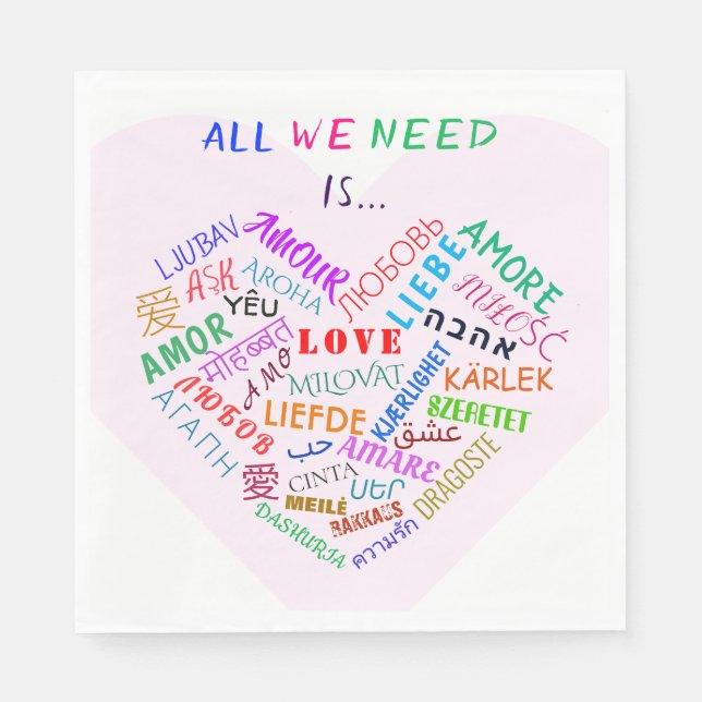 Serviette En Papier LOVE - Multi Language - Personnalisable Internatio (Devant)