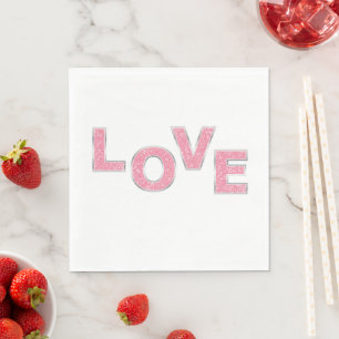 Serviette En Papier Love Parties scintillant rose