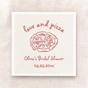 Serviette En Papier Love & Pizza Fête de Mariage Italienne Dessinée à 