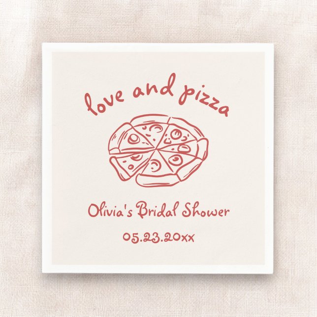 Serviette En Papier Love & Pizza Mariage Italien Dessin à la Main Roug (Créateur téléchargé)