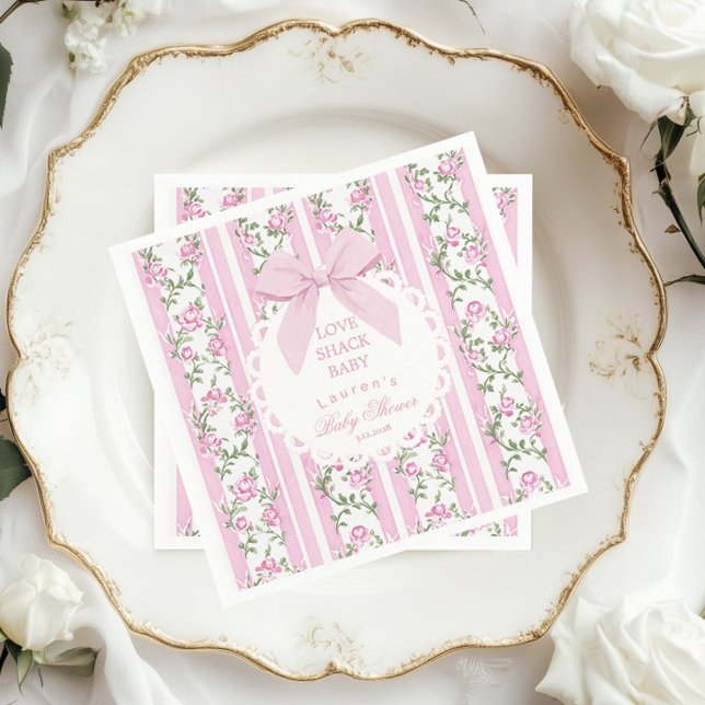 Serviette En Papier Love Shack Baby Coquette Blush Bow Baby Shower (Créateur téléchargé)
