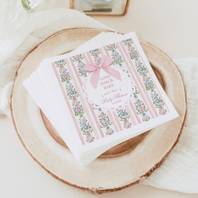 Serviette En Papier Love Shack Baby Pink Bow Rose Baby shower (Créateur téléchargé)