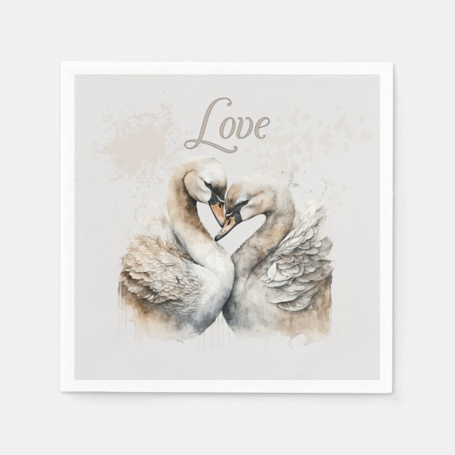 Serviette En Papier Love Swans Mariage romantique (Devant)