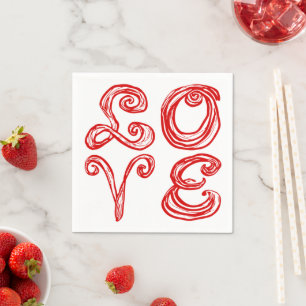 Serviette En Papier LOVE Word Art Fabric Font Rouge Lettres