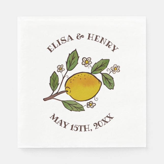 Serviette En Papier Lovely Lemons MARIAGE Fiançailles Rustique PERSONN (Devant)