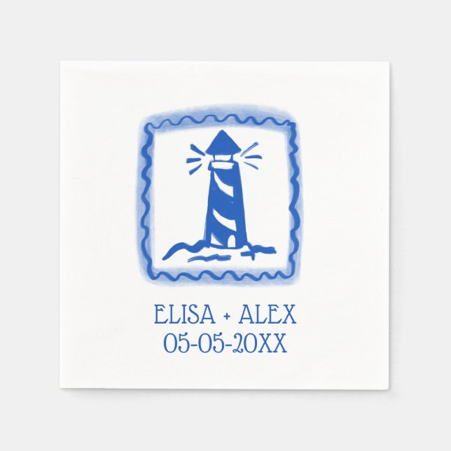 Serviette En Papier LoveNotes de Sea Lighthouse MARIAGE PERSONNALISÉ (Devant)