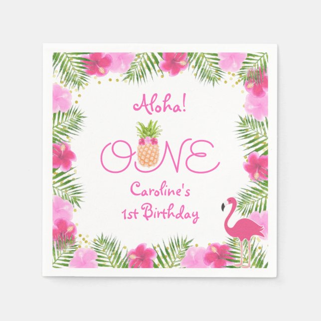 Serviette En Papier Luau rose florale fille tropicale 1er anniversaire (Devant)