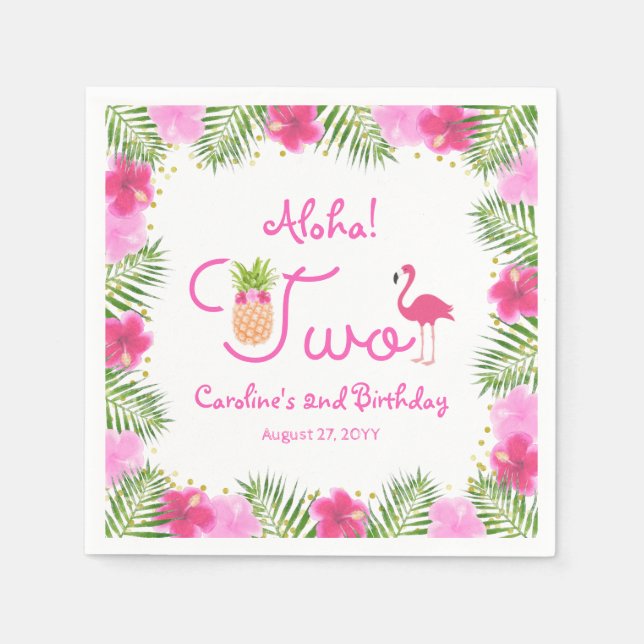 Serviette En Papier Luau Tropical Floral Girl 2ème anniversaire (Devant)