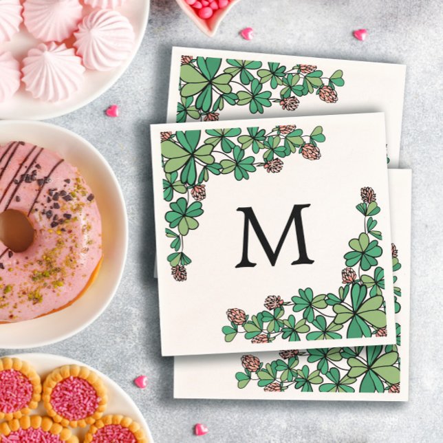 Serviette En Papier Lucky Charm Clover rose Fleurs Monogramme (Créateur téléchargé)