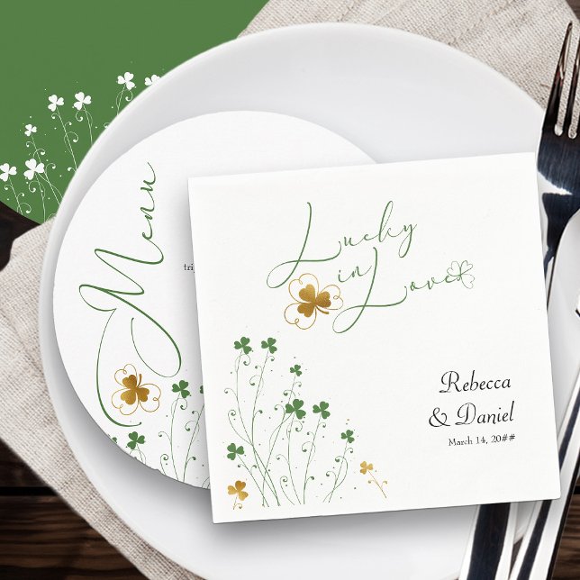 Serviette En Papier Lucky in Love Shamrock Mariage Fleur sauvage (Wedding Napkin from my Shamrock Wildflower Collection)