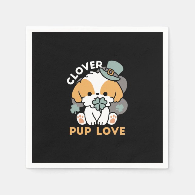 Serviette En Papier Lucky Pup with Clover - St. Patrick's Day Cadeau (Devant)