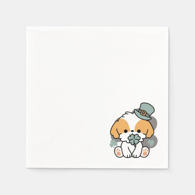 Serviette En Papier Lucky Pup with Clover - St. Patrick's Day Cadeau (Devant)
