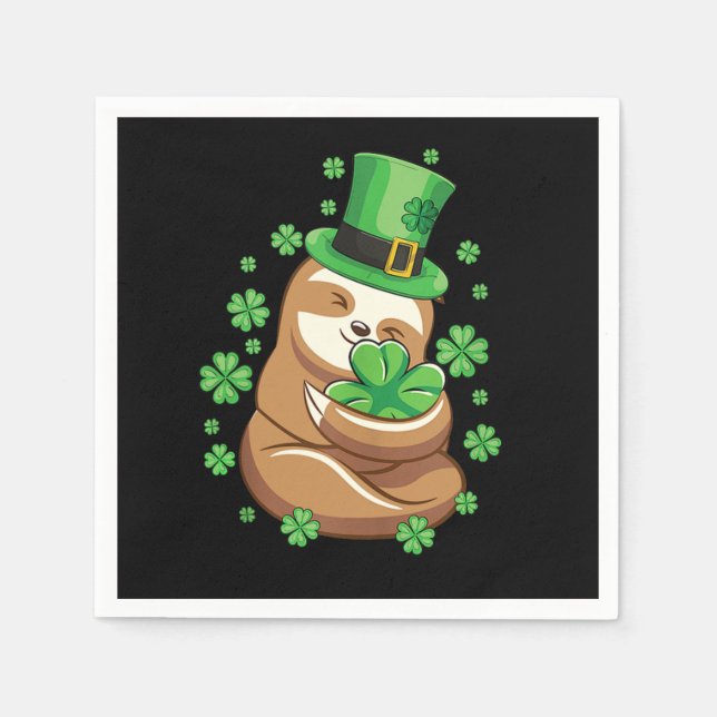 Serviette En Papier Lucky Sloth Jour de la Saint Patrick Leprechaun Ca (Devant)