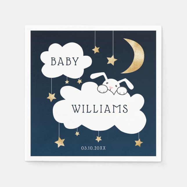 Serviette En Papier Lullaby Bunny Baby shower Marine Blue Gold (Devant)