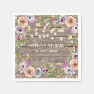 Serviette En Papier Lumière à cordes en bois rustique florale violette