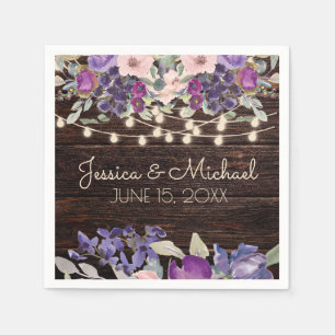 Serviette En Papier Lumière à cordes rustique florale rose violet pour