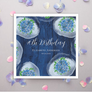 Serviette En Papier Lumière Blue Hydrangeas Wood 40th Birthday Party