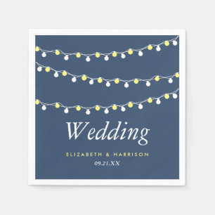 Serviette En Papier Lumières à cordes modernes, Mariage jaune et blanc