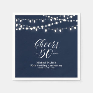 Serviette En Papier Lumières Bleu Marine Mariage Classique Anniversair