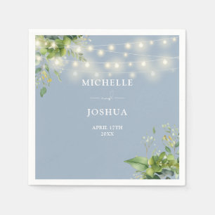 Serviette En Papier Lumières de chaîne florales de verdure bleu poussi