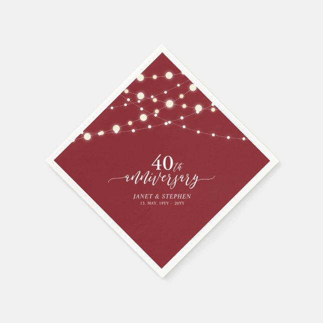 Serviette En Papier Lumières de chaînes | Ruby Red 40th Mariage Annive (Coin)