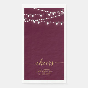 Serviette En Papier Lumières de corde de Bourgogne dorée lettrage Chee